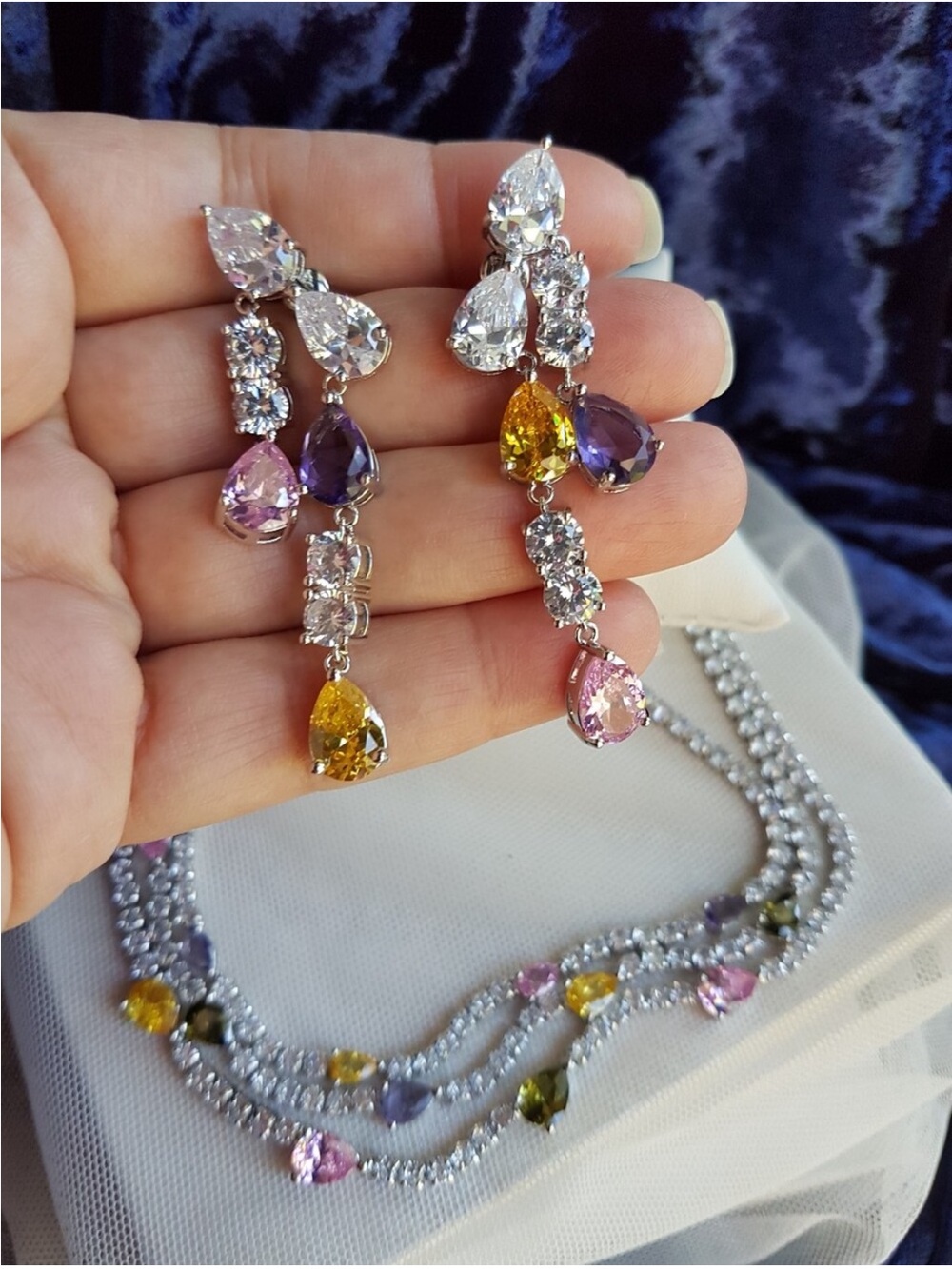 Swarovski Elements Multicolor Teardrop Gem Contemporary Statement Earrings NEW - Picture 14 of 17